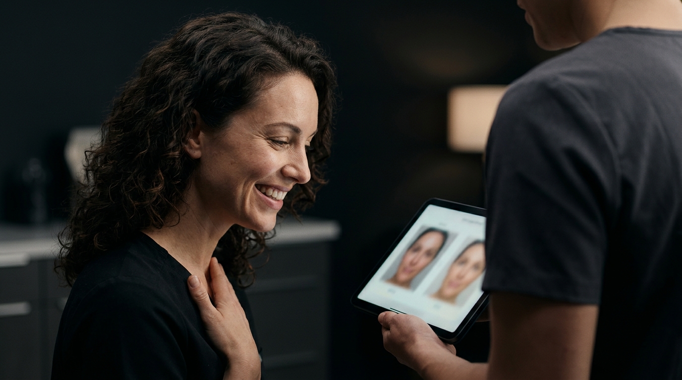 A consultation with an AI preview on a tablet